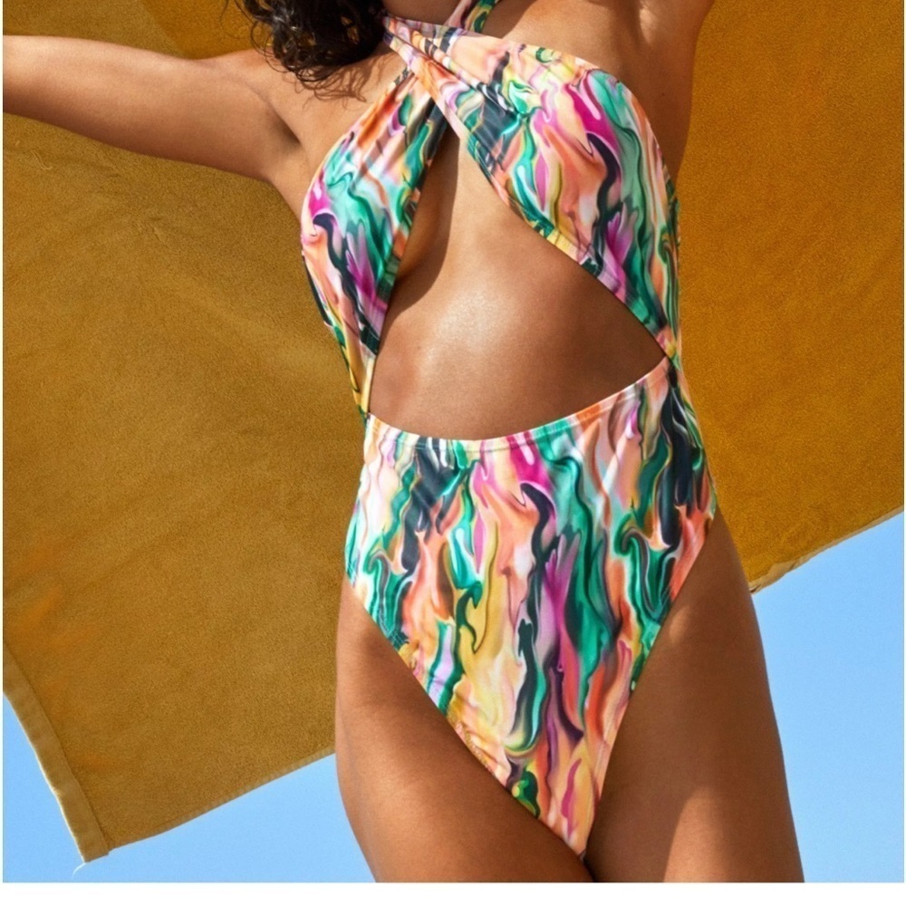 NWT Nasty Gal Swimsuit Marble Wrap Cutout 6